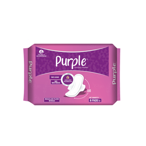 Purple Sanitary Napkin Regular Flow Wings 8 Pads with Leak Lock Technology